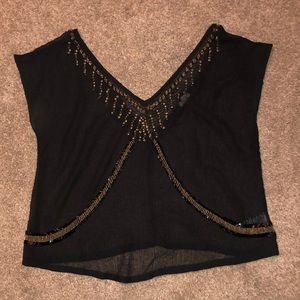 Black sheer gold beaded shirt
